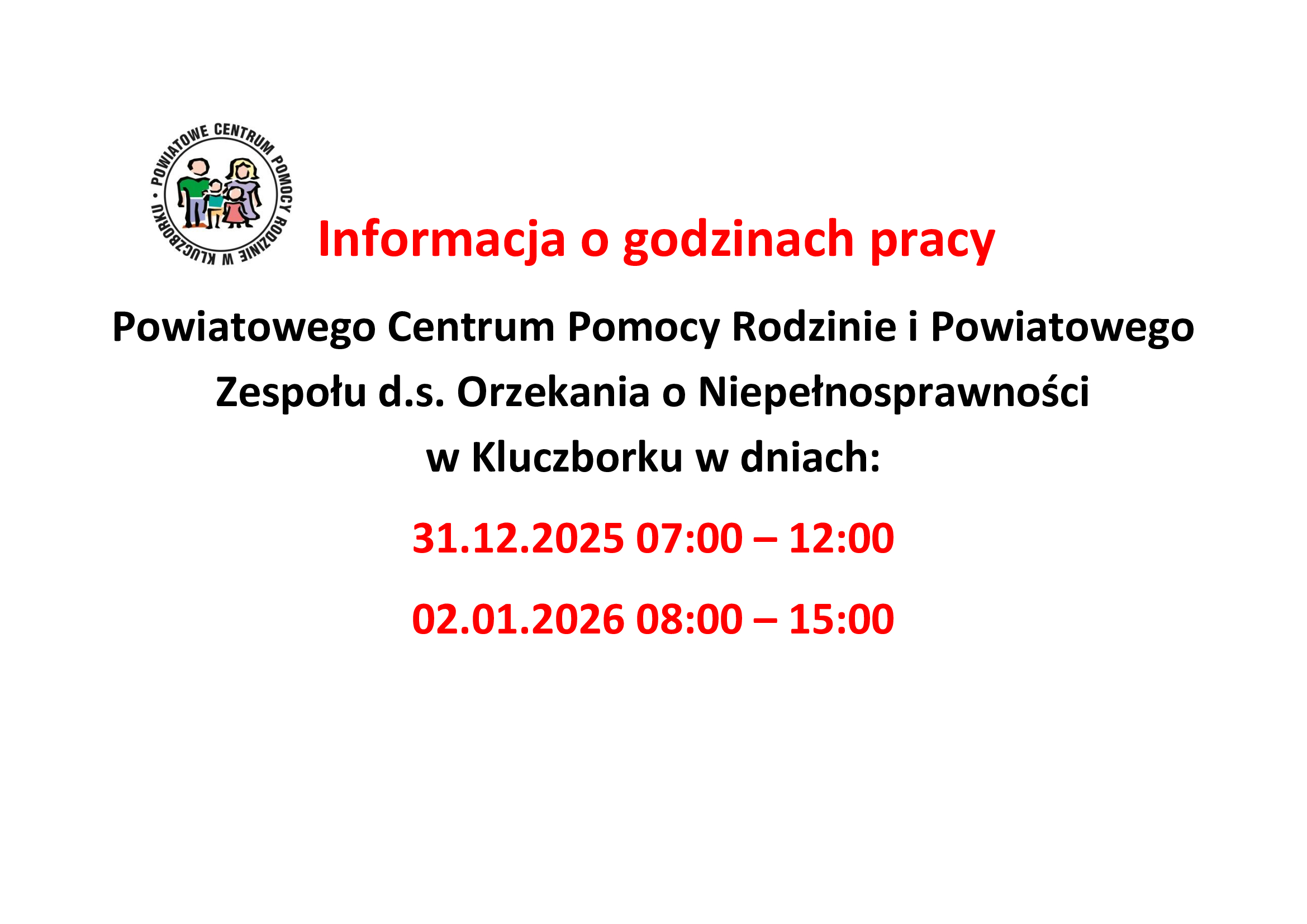 godziny pracy w okresie świątecznym